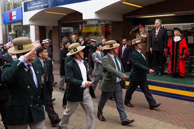 The Remembrance Sunday parade passing the Mayor of Ashford