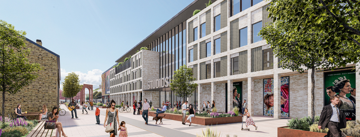 CGI image showing the Ashford International Studios development at Newtown Works