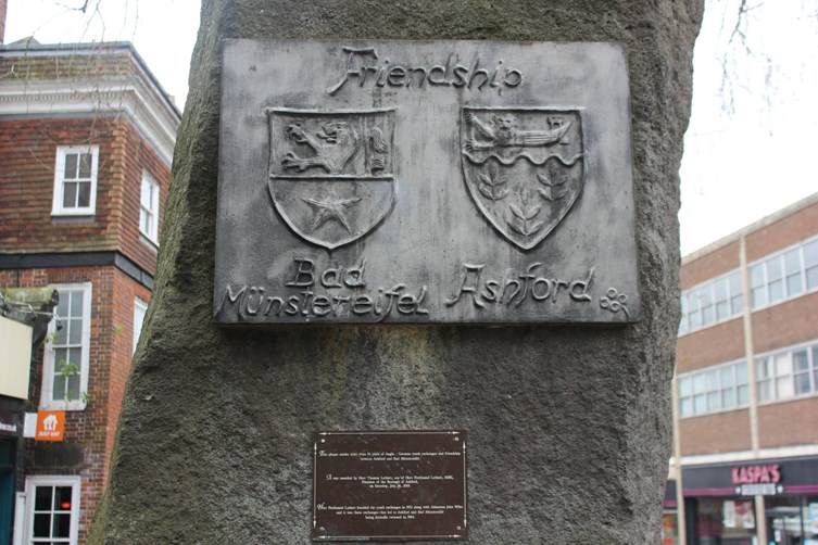 A Friendship Stone located in Ashford Town Centre links signifies the link between Bad Munstereifel and Ashford