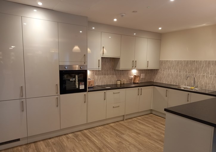 communal kitchen area of Berry Place on Beaver Lane, in South Ashford