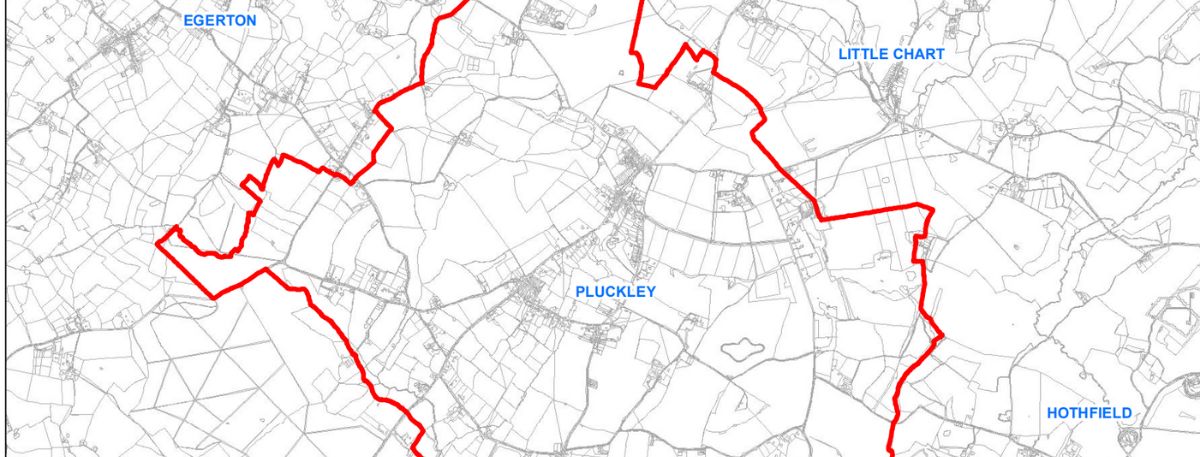 Map of Pluckley showing boundary