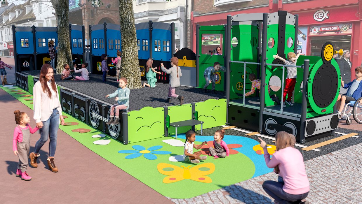 An artist's impression of the playtrain in Ashford - credit Kompan