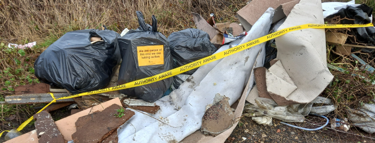 Evidence of fly-tipping at Cheesman’s Green Lane Kingsnorth in Ashford