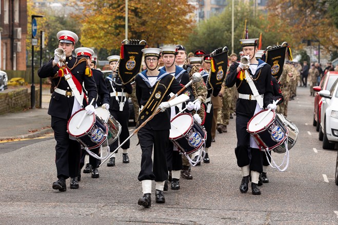 The band of the Ashford Sea Cadets on parade