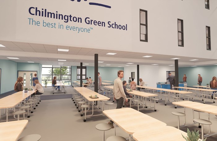 CGI image of proposed dining hall at Chilmington Green school in Ashford