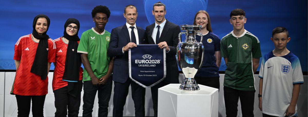 Callum Pollard representing England as an FA youth ambassador at EURO 2028 ceremony in Switzerland