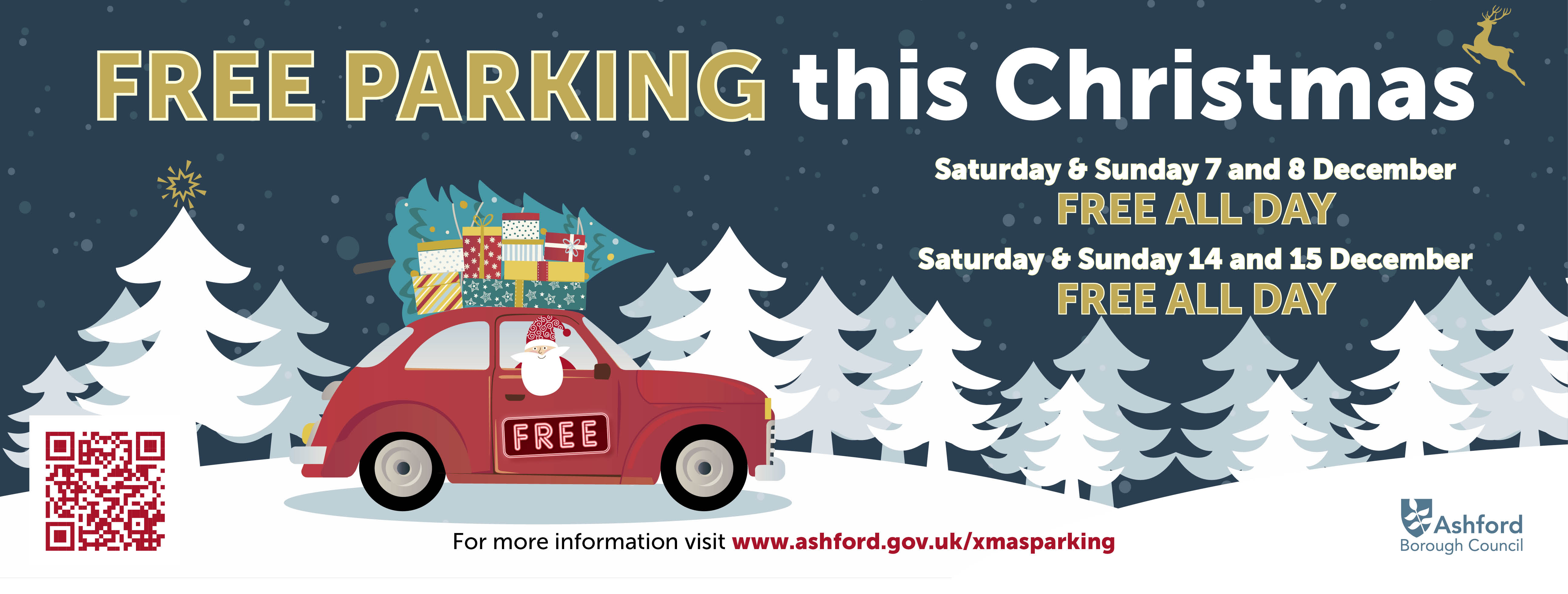 Free parking this Christmas graphic from Ashford Borough Council