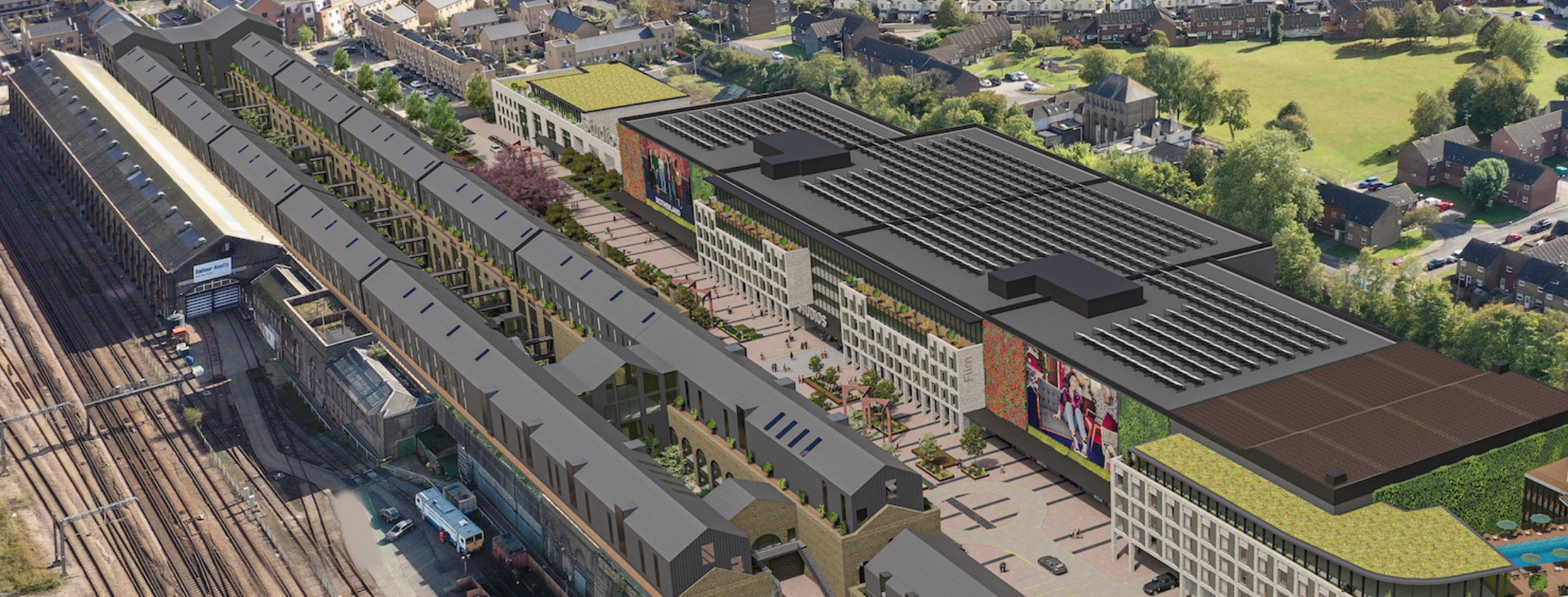 CGI image showing proposed Newtown Works development