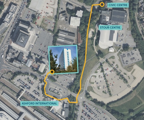 A walking map between the Civic Centre and International House